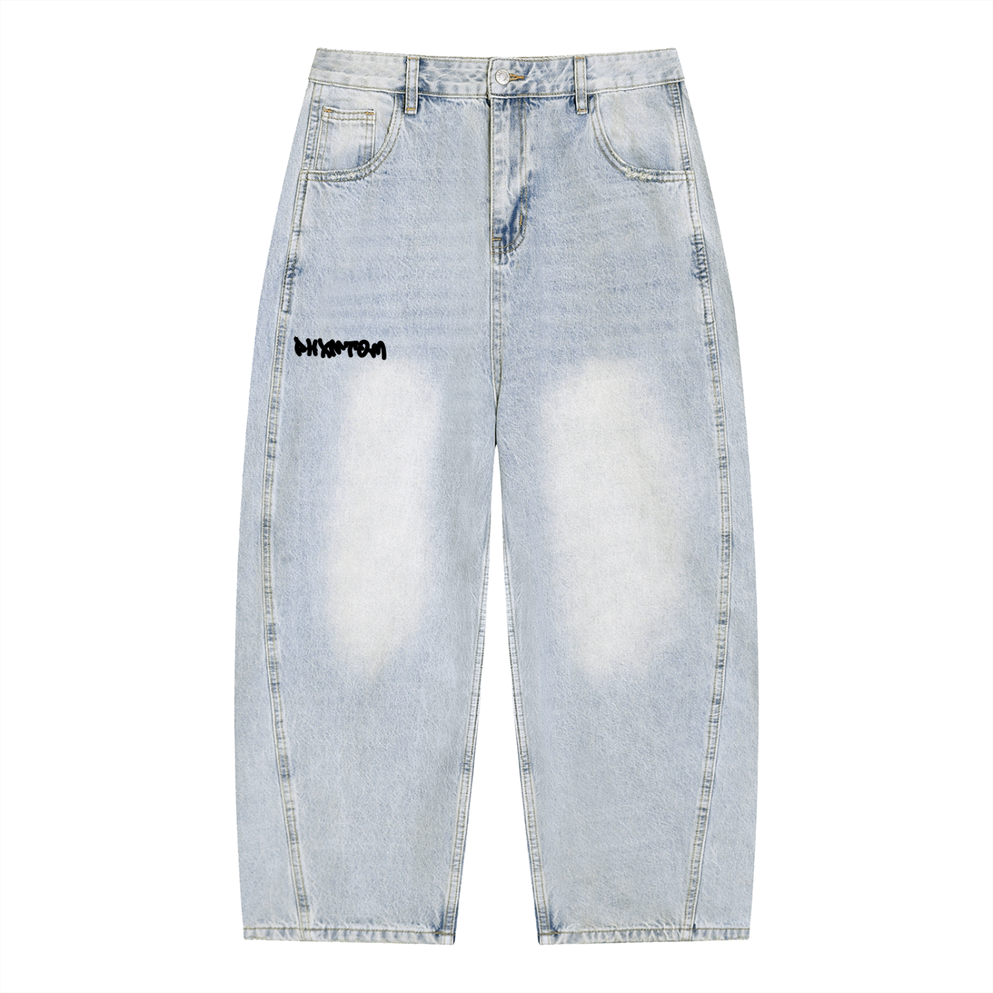 PHXNTOM Chaos Light Blue Baggy Jeans - Black Logo